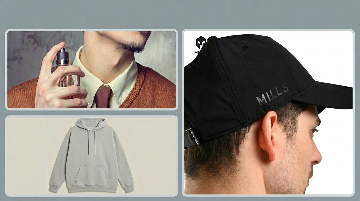 Kombinasi Hoodie, Topi, dan Parfum